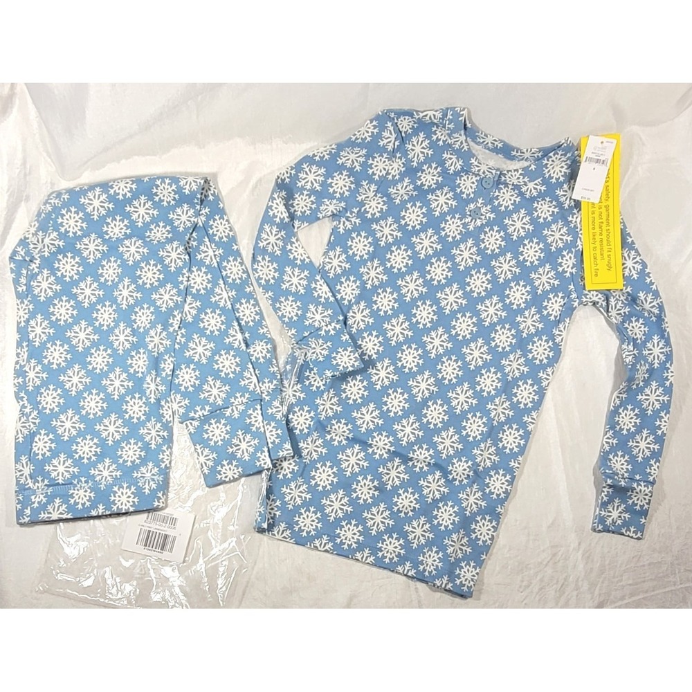 GAP Kids Organic Cotton PJ Henley Top & Pants Set - Blue Snowflakes - Size 6